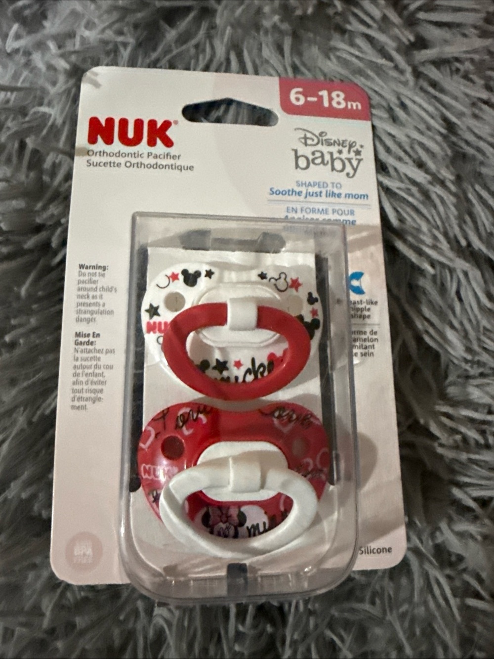 Nuk Disney Baby 6-18m Red & White Orthodontic Pacifiers (2-Pack)